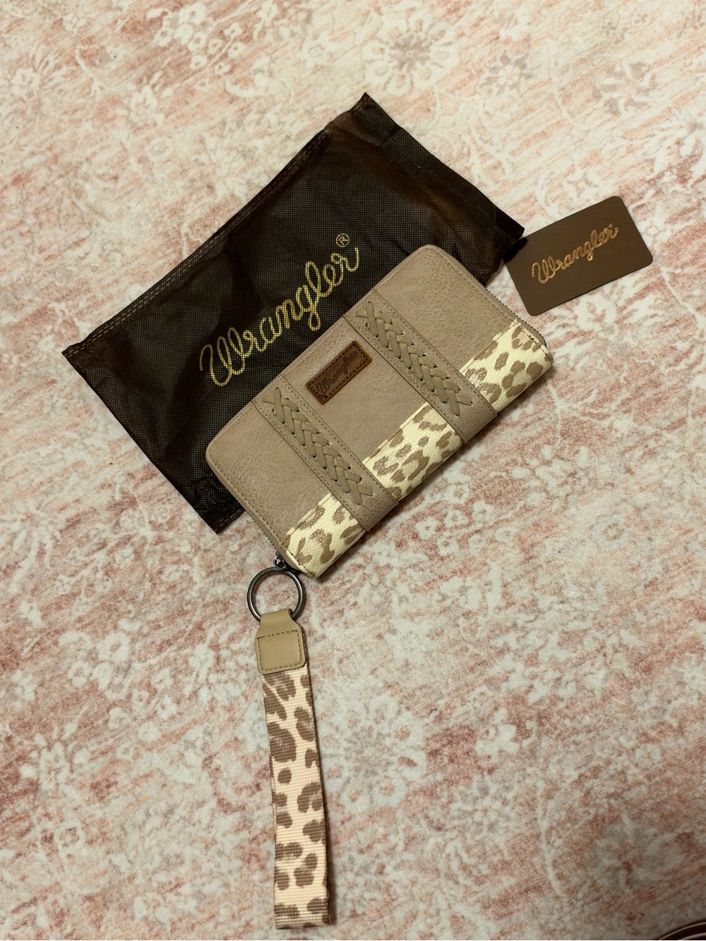 Wrangler Taupe Wristlet with Leopard Print Accent